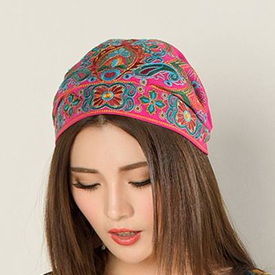 包邮民族风四季复古休闲刺绣花头巾帽红色女士薄款旅游帽子包头帽 虎窝淘