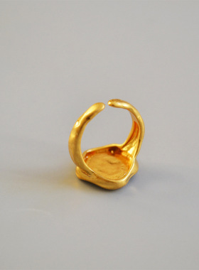 欧美小众设计复古不规则凹凸纹理抽象图案黄铜镀金戒指食指戒