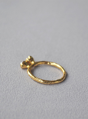 韩版小众设计复古凹凸锡纸纹理花苞珍珠戒指食指戒摩登气质女