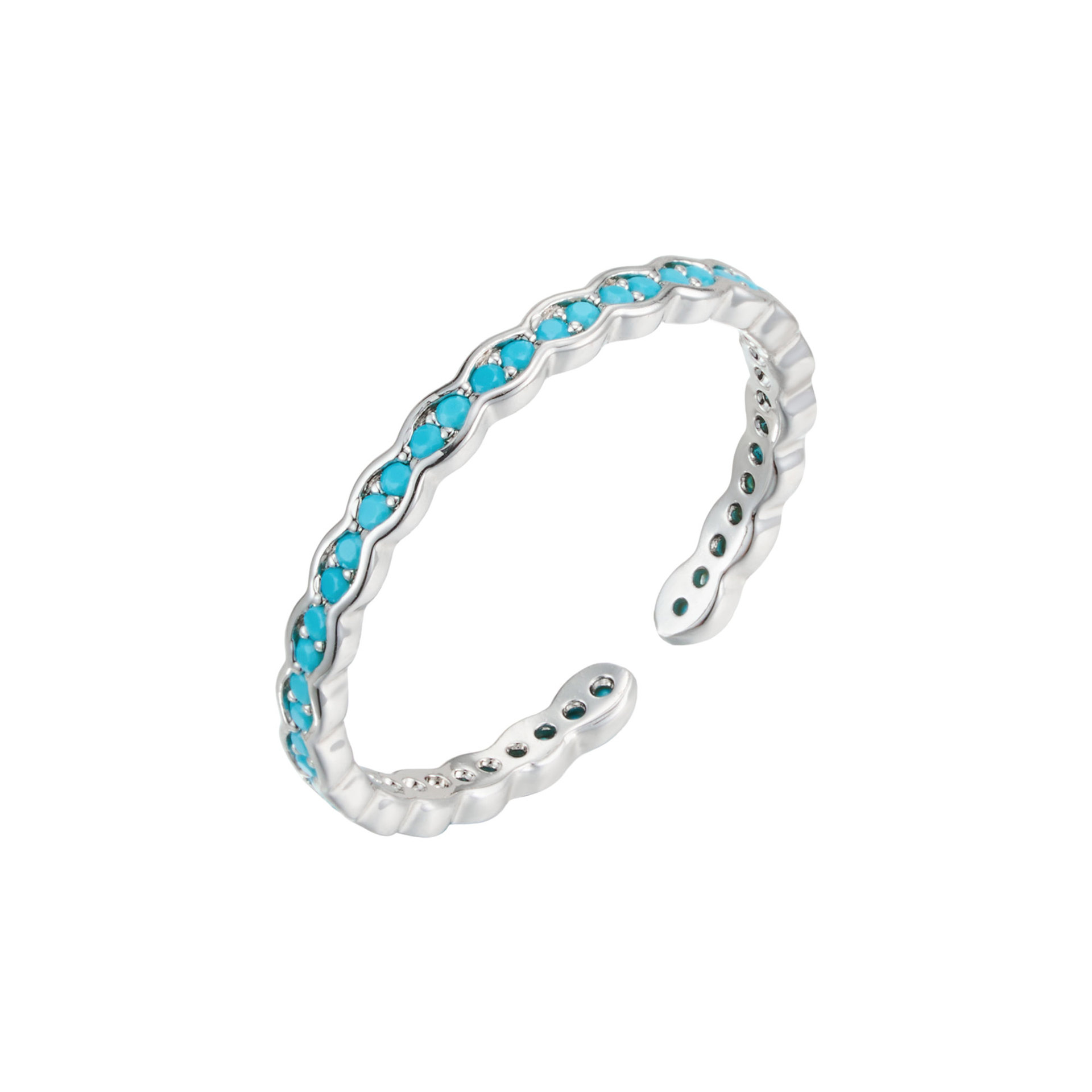 Source Factory Wave Lace Blue Pine Zirconium Open Ring