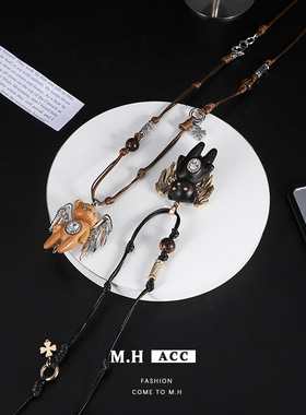 木作天使吊坠项链女秋冬长款轻奢设计高级感可抽拉毛衣链