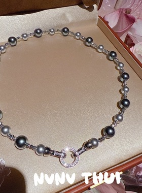 珠宝 妮妮大溪地黑灰色长款珍珠项链 宴会高定 真多麻贝珠毛衣链