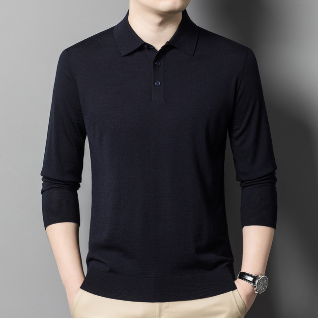 Merino worsted wool sweater with lapel