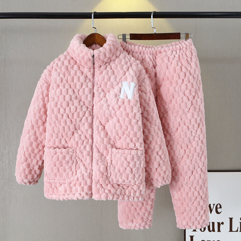 秋冬季加绒加厚款夹棉拉链女士睡衣套装珊瑚绒金龟绒女装家居服厚,淘宝优惠券,粉丝福利购,淘宝优惠卷