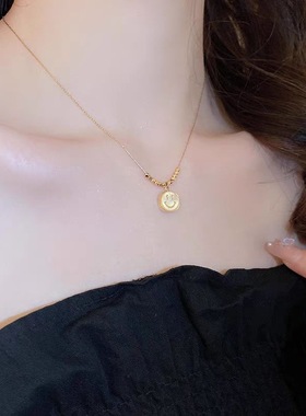 小众高级感碎金子白贝笑脸轻奢项链女时尚百搭款碎银子通勤锁骨链