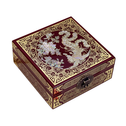 平遥非遗漆器首饰盒螺钿掐铜丝镶嵌鲍鱼贝壳中国风精致木质收纳盒 - 图3