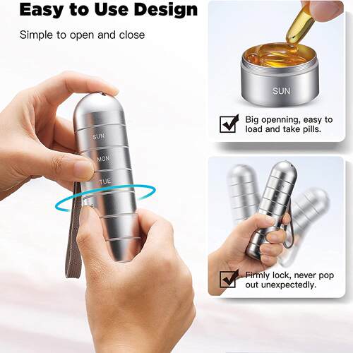 金属药盒一周7天便携分装密封急救收纳盒防潮旅行小药瓶金属随身 - 图0