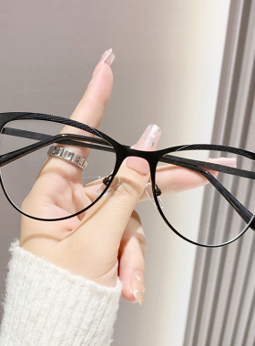 保罗雷朋官网跨境欧美款金属防蓝光女士平光镜glasses复古猫眼眼