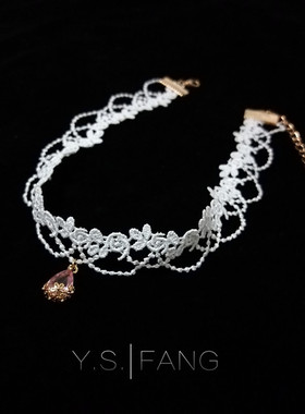 甜美蕾丝蝴蝶结系带名媛项圈复古