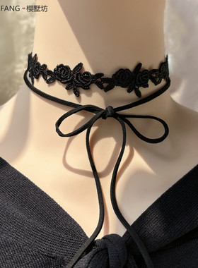 少女心蕾丝花朵蝴蝶结双层锁骨链