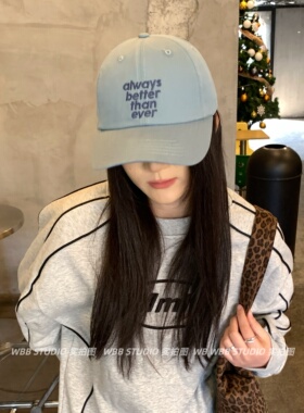 WBB 清新雾霾蓝棒球帽女休闲百搭日韩风遮阳帽子春夏户外鸭舌帽男