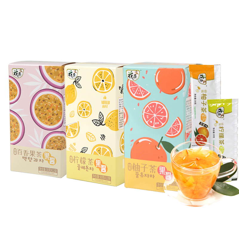 花圣食品旗舰店花圣蜂蜜柚子茶柠檬百香果茶360g*3盒冲饮小袋装茶水果茶柚子茶酱3