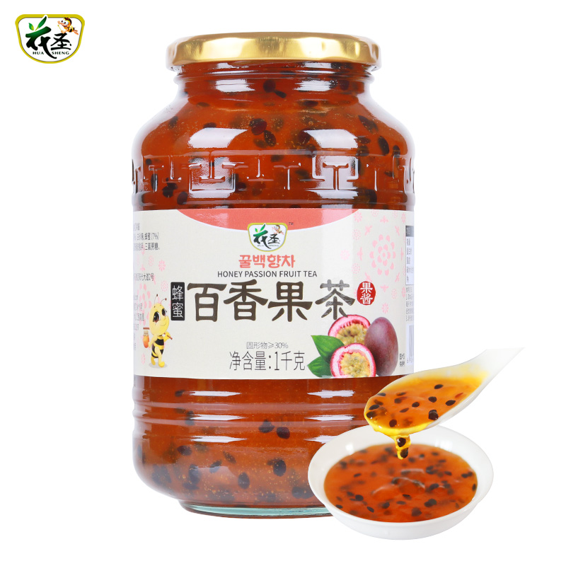 花圣食品旗舰店花圣蜂蜜百香果茶果酱1000g冲泡网红饮品泡水奶茶店果浆原料批发0