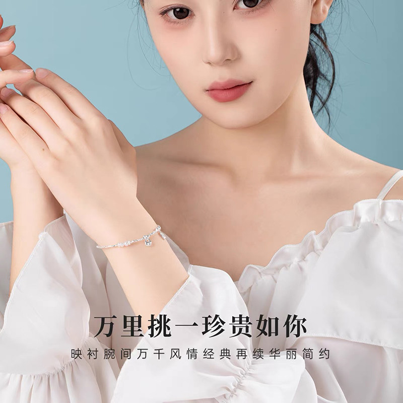 S999足银新款小胖福纯银手链女款轻奢高级复古国风碎银福牌手饰