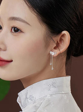S999足银桃花枝纯银耳钉女款