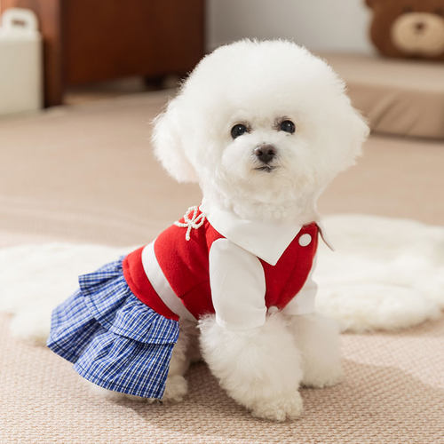 学院风衬衫裙春秋薄款小狗狗衣服比熊泰迪宠物小型幼犬秋季狗裙子 - 图2