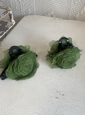 新中式手作玫瑰花朵抓夹森林绿色古风小众鲨鱼夹气质半扎盘发发饰