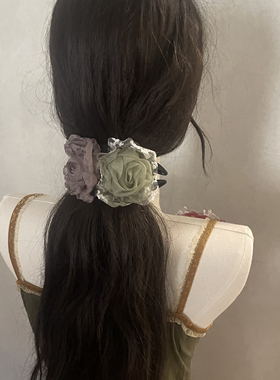 原创手作复古森系玫瑰花发夹女后脑勺盘发一字夹高级感鸭嘴夹发卡