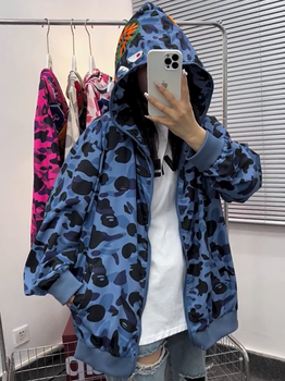 Summer ຜະລິດຕະພັນໃຫມ່ camouflage shark head sun protection clothes embroidered men and women's the same style couple students wear cardigan zipper printing