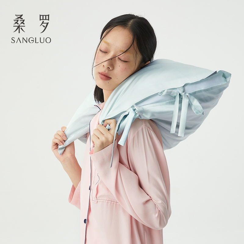 SANGLUO双面真丝系带枕套柔软零敏舒眠100%桑蚕丝家居送礼好物