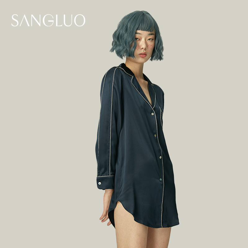 bf男友风衬衫式sangluo桑蚕丝睡裙 sangluo睡裙