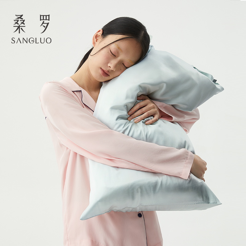 SANGLUO双面真丝系带枕套柔软零敏舒眠100%桑蚕丝家居送礼好物