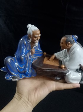 陶瓷工艺品石湾公仔人物摆件对弈下棋家居客厅装饰品摆设送礼