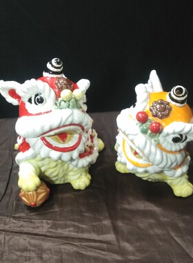 石湾公仔陶瓷人物摆件工艺品家居简约客厅桌面装饰舞狮升平送礼