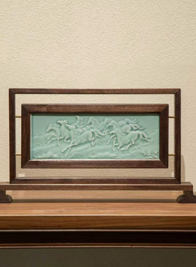 马跃新程摆件马年礼品八马瓷板画工艺品龙泉青瓷马到成功伴手礼