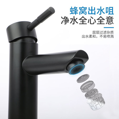 台上盆水龙头黑色卫生间冷热面盆洗脸盆洗手盆家用单孔冷暖水龙头 - 图2