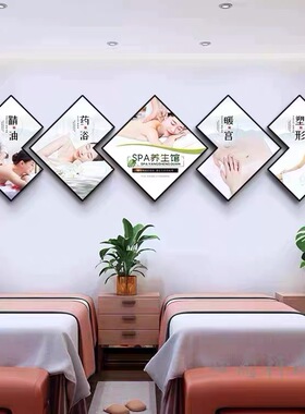 美容院墙面装饰画中医养生馆面部肩颈挂画宣传理疗背景画美体海报