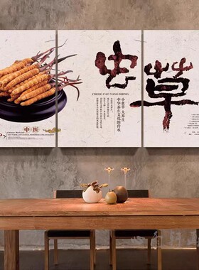 中药材海报挂图中草药养生中医馆宣传画冬虫夏草灵芝当归广告墙画