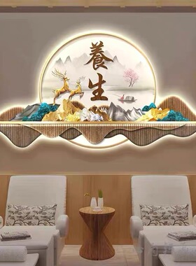 中医馆装饰画美容院理疗店挂画艾灸采耳推拿按摩背部养生壁画灯