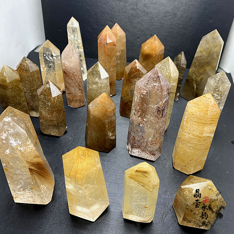 多款天然发晶柱摆件水晶柱原石打磨金发晶铜发晶黑发晶单尖柱_虎窝淘