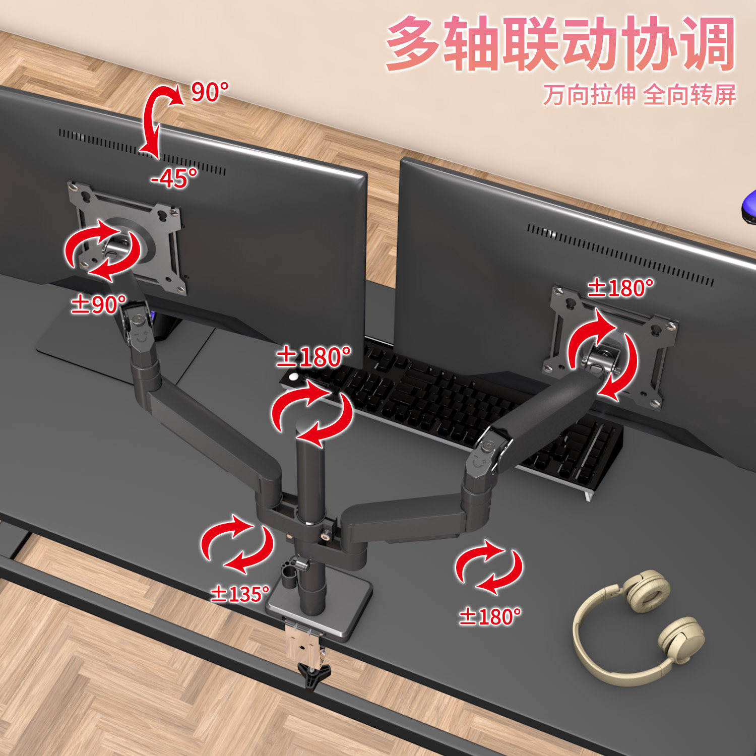 上下双屏显示器支架横竖屏360度旋转电脑增高底座适用于AOC27英寸 - 图0