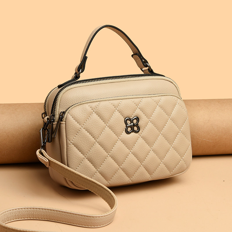 商场同款女士品牌斜跨单肩手提牛皮小方包2025青年菱格绣线软皮包,淘宝优惠券,粉丝福利购,淘宝优惠卷