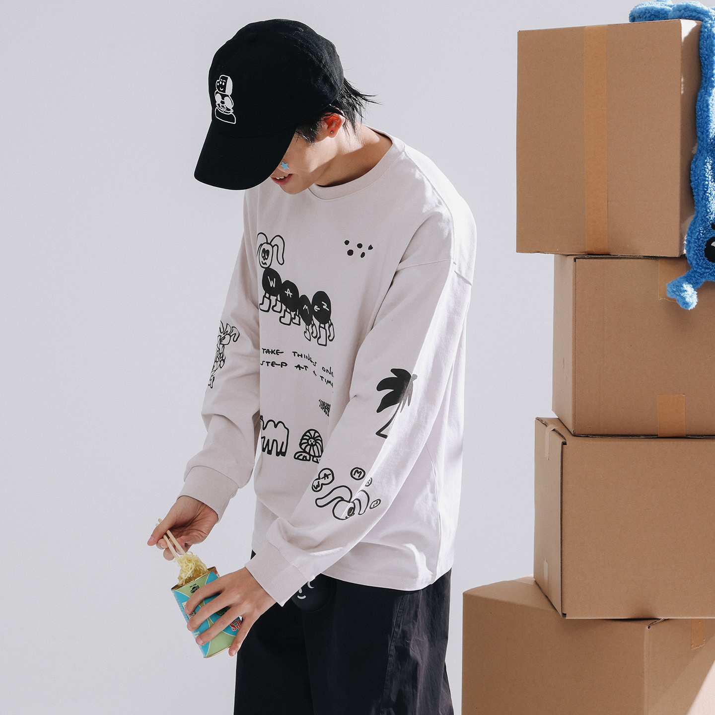 TYAKASHA塔卡沙男女款上衣2025秋冬新款长袖上衣浅灰色长袖T恤 - 图2