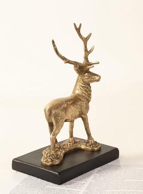 印度进口招财麋鹿创意装饰摆件欧美古典高档全黄铜鹿摆件商务礼品