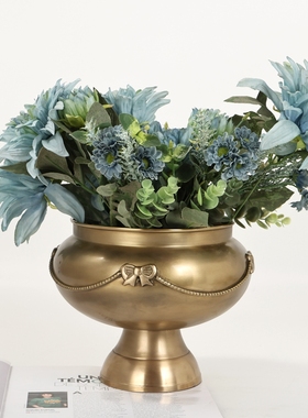 创意蝴蝶结复古收纳桶 台面铜制果盘印度进口手工铜花桶美式古典