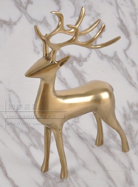 轻奢居家玄关吉祥小鹿纯铜摆设北欧美式风水摆件简约创意乔迁礼品