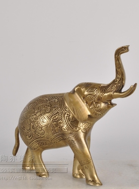 印度进口纯黄铜复古招财大象摆件乔迁礼品酒柜电视柜客厅玄关装饰