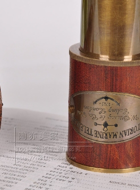 印度进口纯黄铜复古单筒望远镜创意摆件时尚个性拍照道具书房饰品