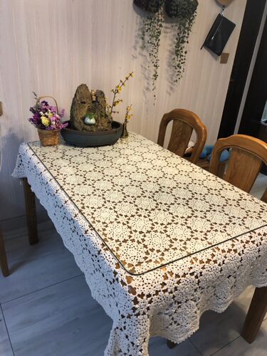 手工钩花钩针台布纯色复古田园盖巾欧式蕾丝长方餐桌布【康乃馨】 - 图2