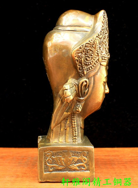 纯黄铜观音印章佛像摆件