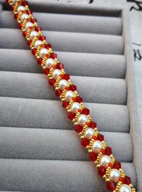 绾卿女款珍珠菱珠热烈红火新年红手链闺蜜过年礼物