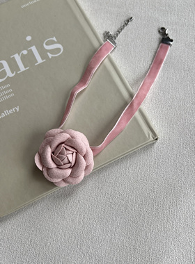 罗曼蒂克~纯欲少女颈间山茶花项链ins立体花朵锁骨链天鹅绒布项圈