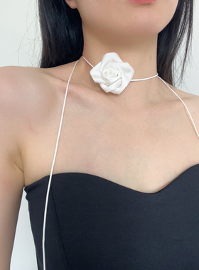 玫瑰庄园～小众手工缎面choker项链女锁骨链颈链玫瑰花配饰腰带