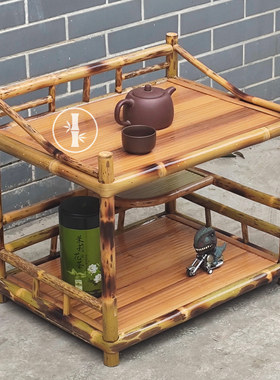 竹制双层茶水架茶具收纳桌面茶台