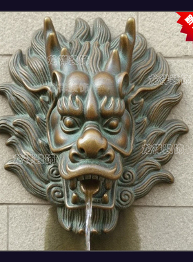 砂岩龙头喷水立体浮雕照壁立体真龙雕塑喷泉户外水景装饰水景墙板
