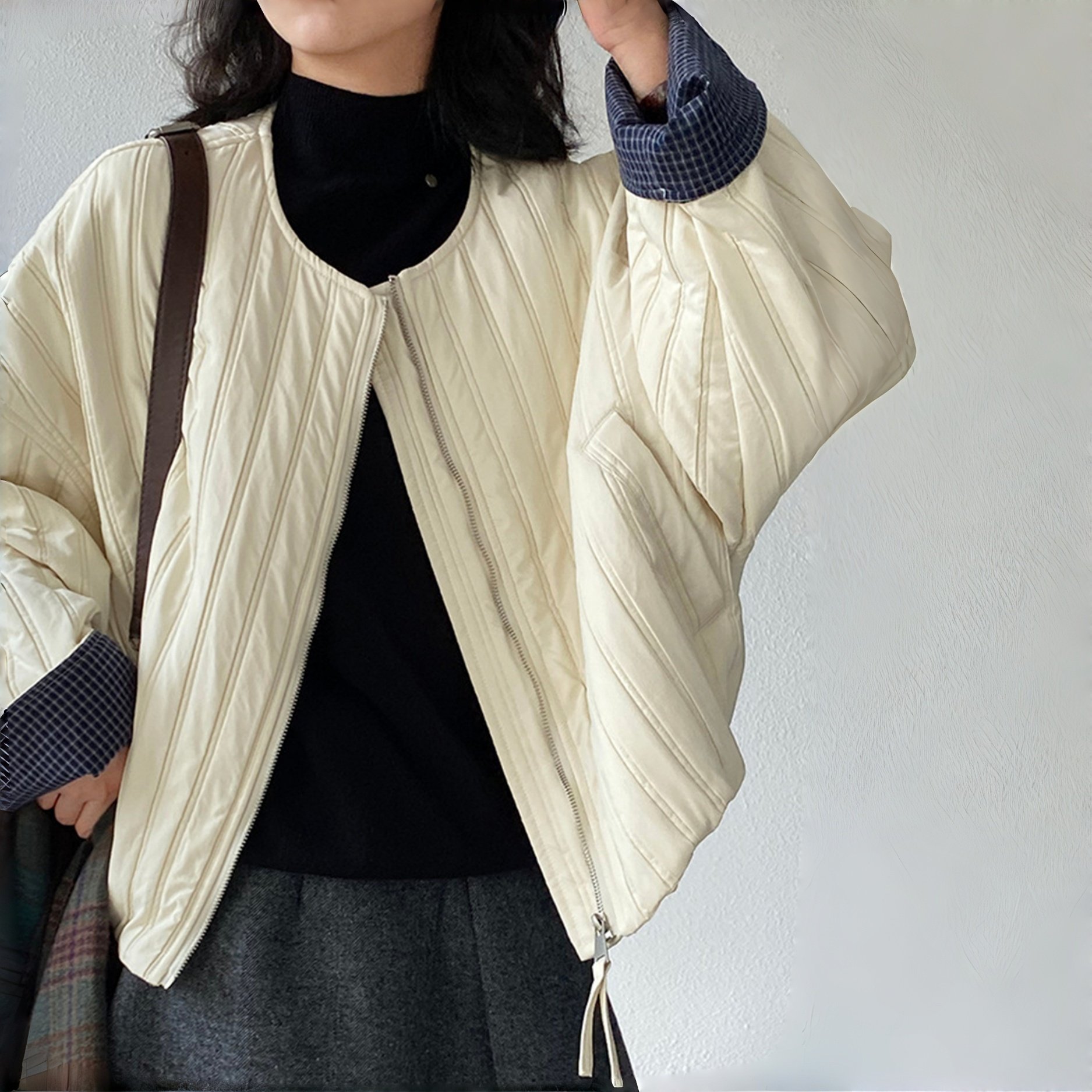 素衣彼时3691秋冬女士棉服纸样轻薄撞色宽松短款休闲风女外套样板,淘宝优惠券,粉丝福利购,淘宝优惠卷